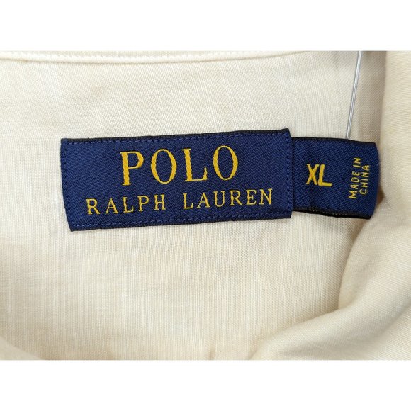 Polo Ralph Lauren Shirt Mens XL Silk Linen Blend Short Sleeve Button Up Yellow - Picture 15 of 16